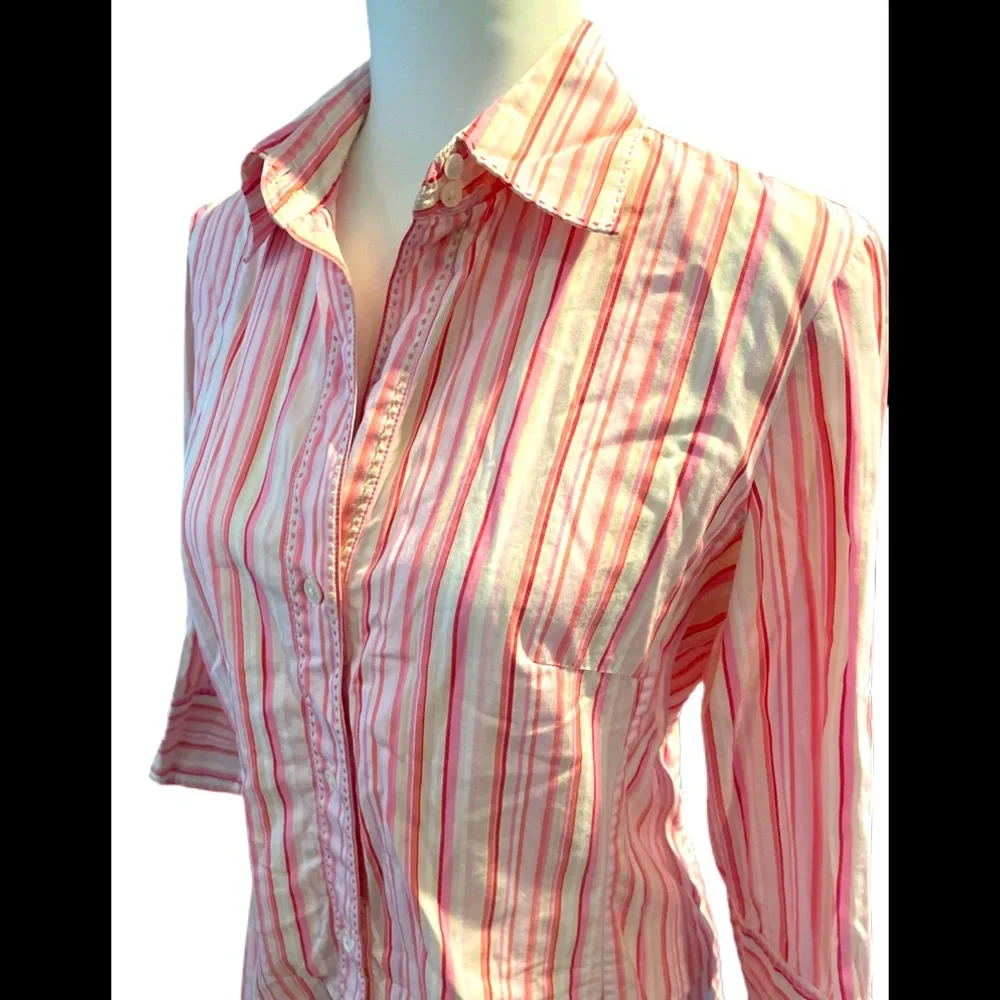 3/$18. ๐ผBanana Republic pink striped button down shirt size M ๐ - Picture 1 of 7